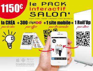 
	LE PACK MOBILE SALON pour être interactif sur un salon mais aussi en dehors.

	CLIPTOU avec un QR CODE être toujours connecté... 